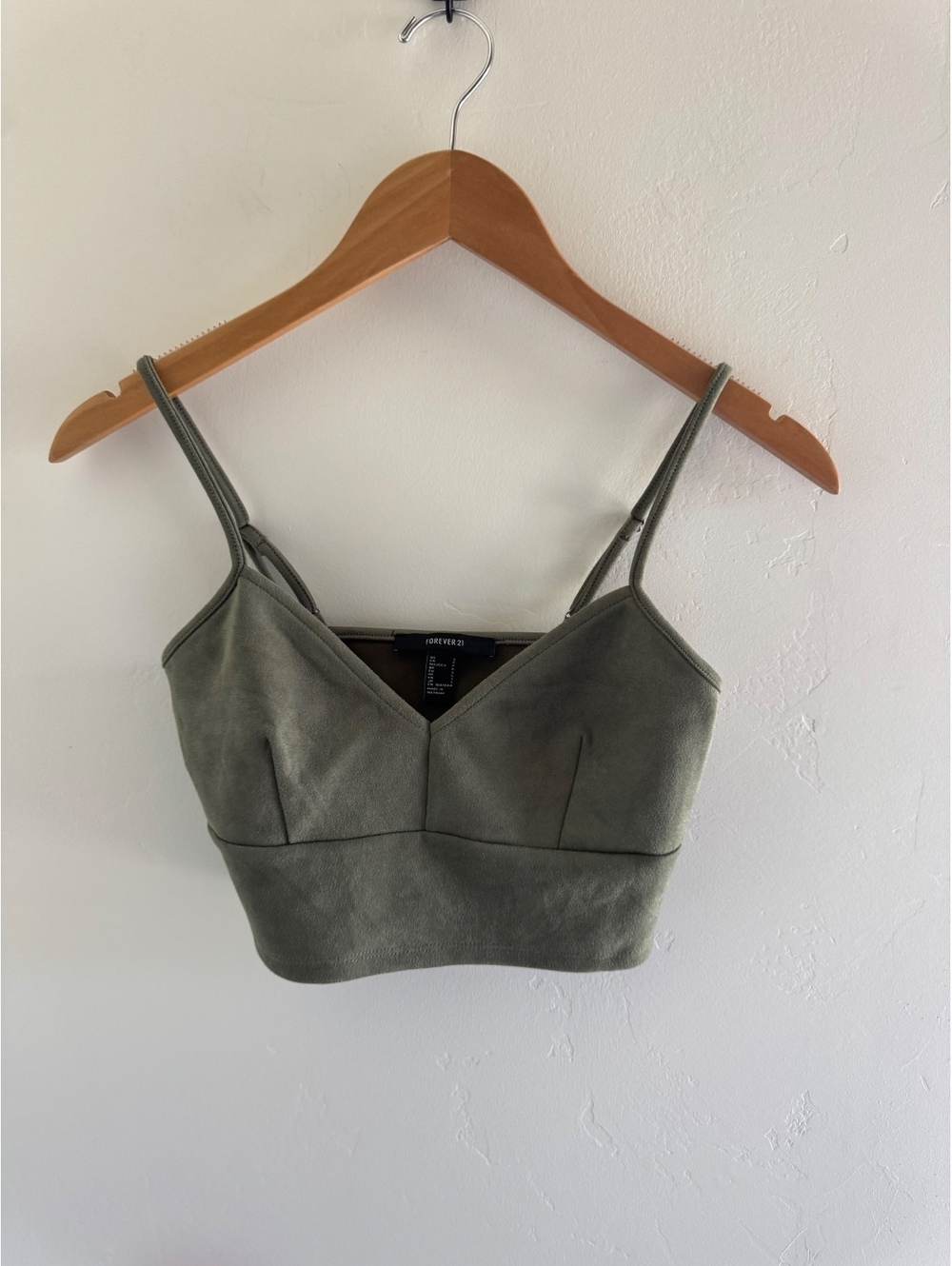Forever 21 Olive Green Faux Suede Bralette Crop Top Size Small